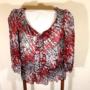 Fashion Bug sheer 3/4 Sleeve Tie Neck Dressy Blouse Size 18/20W
